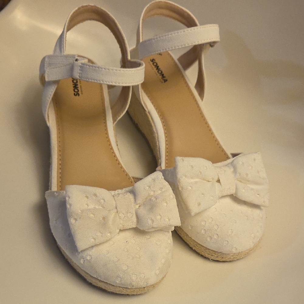 Sonoma White Bow Espadrille Wedge Sandals with Ankle Straps